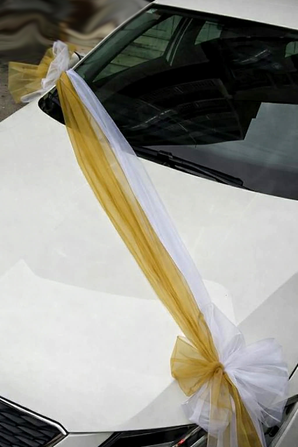 Svadobná výzdoba na auto zlatobiela A 040