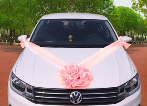 Svadobná výzdoba na auto rúžová A 077