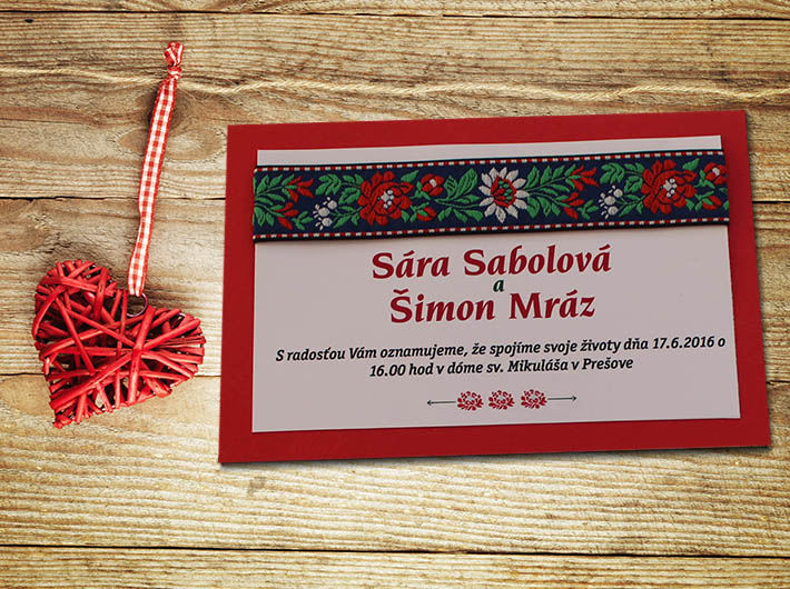 Svadobné oznámenie s folklórnym motívom SO 042