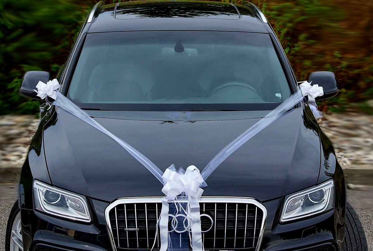 Svadobná výzdoba na auto jednoduchá biela A 039