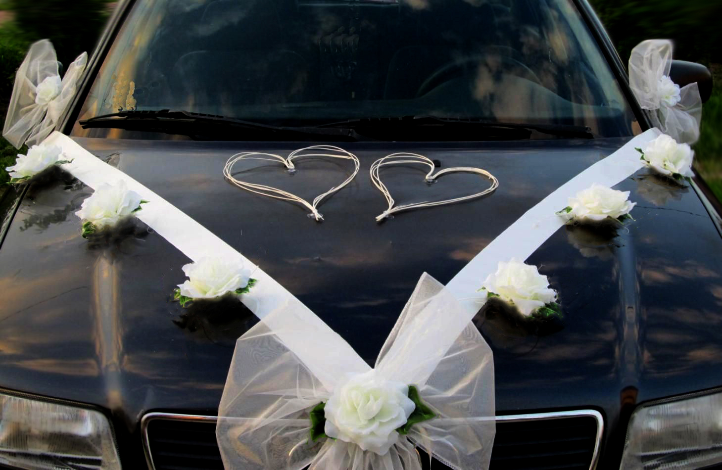 Svadobná výzdoba na auto maslová so srdiečkami A 070