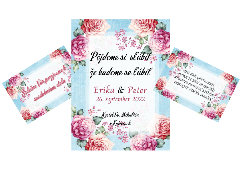 Svadobné oznámenie s rúžovými ružičkami SA 29