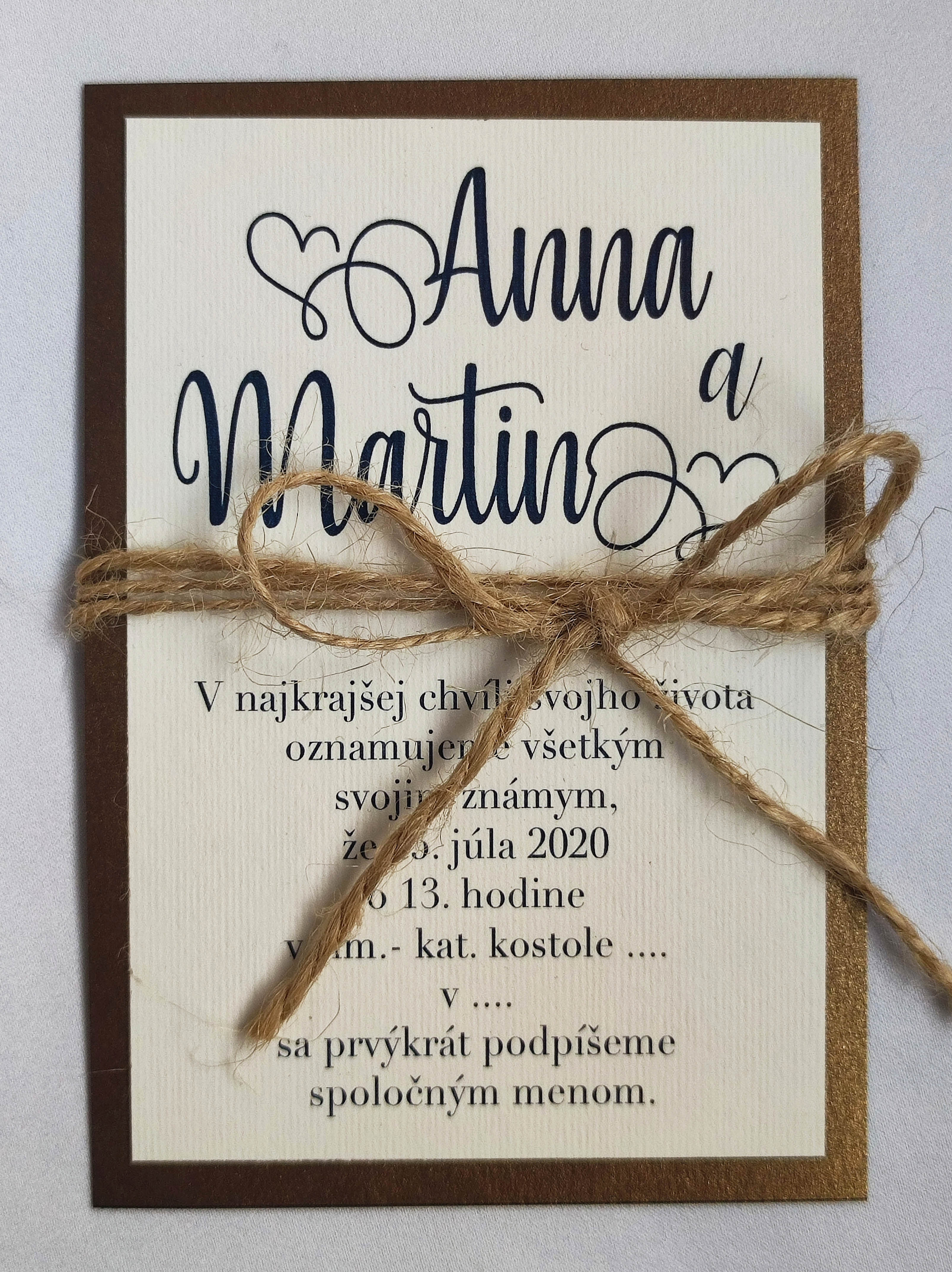 Svadobné oznámenie prírodného motívu s mašličkou SO 009