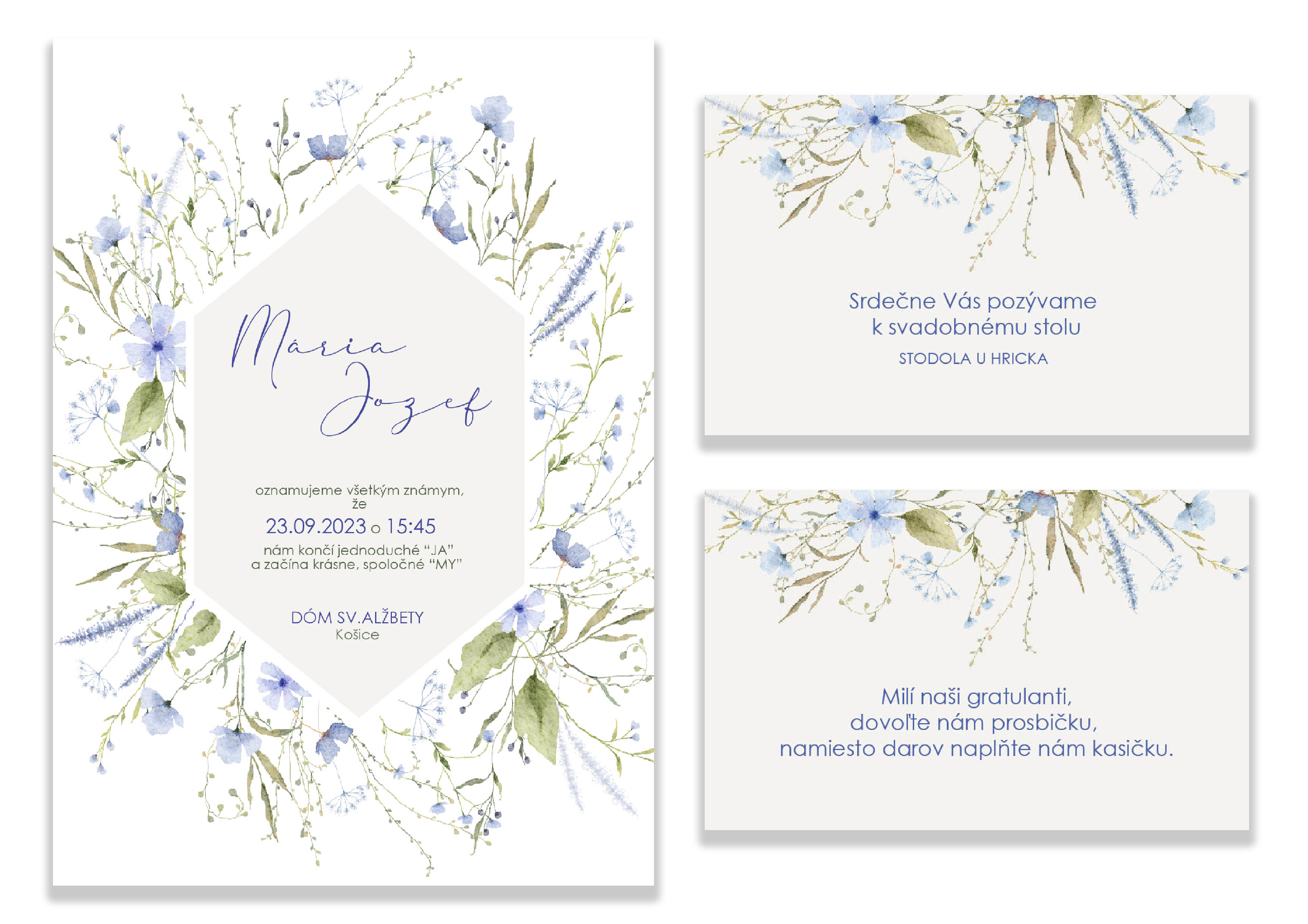 Svadobné oznámenie s modrými kvetinkami SA 17