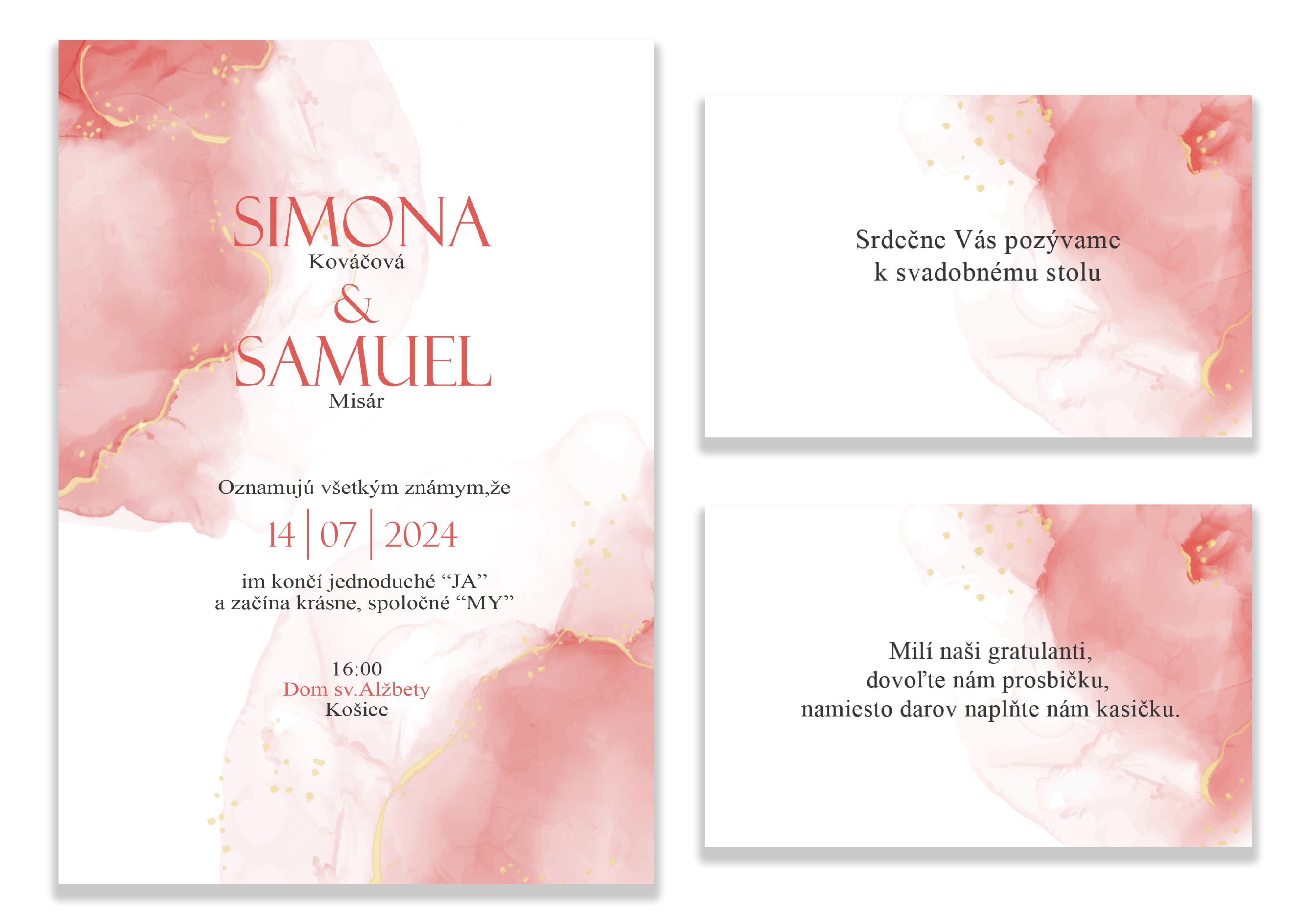 Svadobné oznámenie rúžovo-biele SA 22