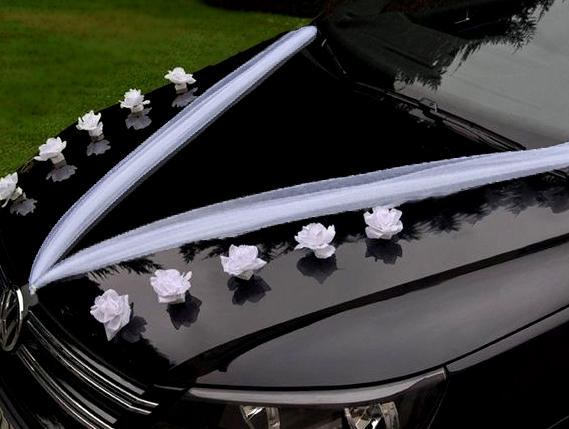 Svadobná výzdoba na auto biela s ružičkami A 035