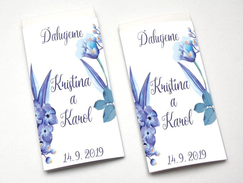 Svadobné čokoládky s modrými kvetinkami SSC007