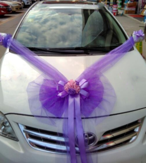 Svadobná výzdoba na auto fialová s ružičkami A 062