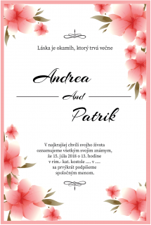 Svadobné oznámenie s rúžovými kvetinkami SO 006