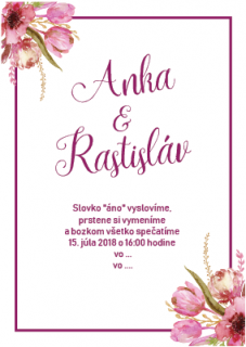Svadobné oznámenie s rúžovými kvetinkami SO 013