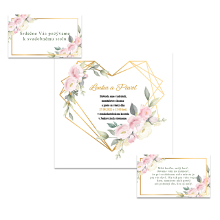 Svadobné oznámenie so zlatým srdiečkom a kvetinkami SA 06