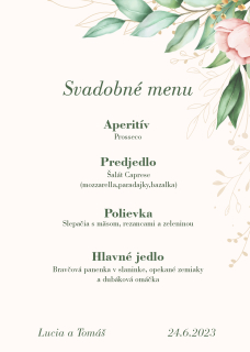 Svadobné menu s listami a kvetinkou SM 029