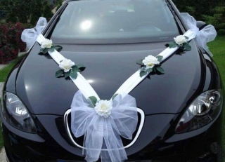 Svadobná výzdoba na auto biela A 009